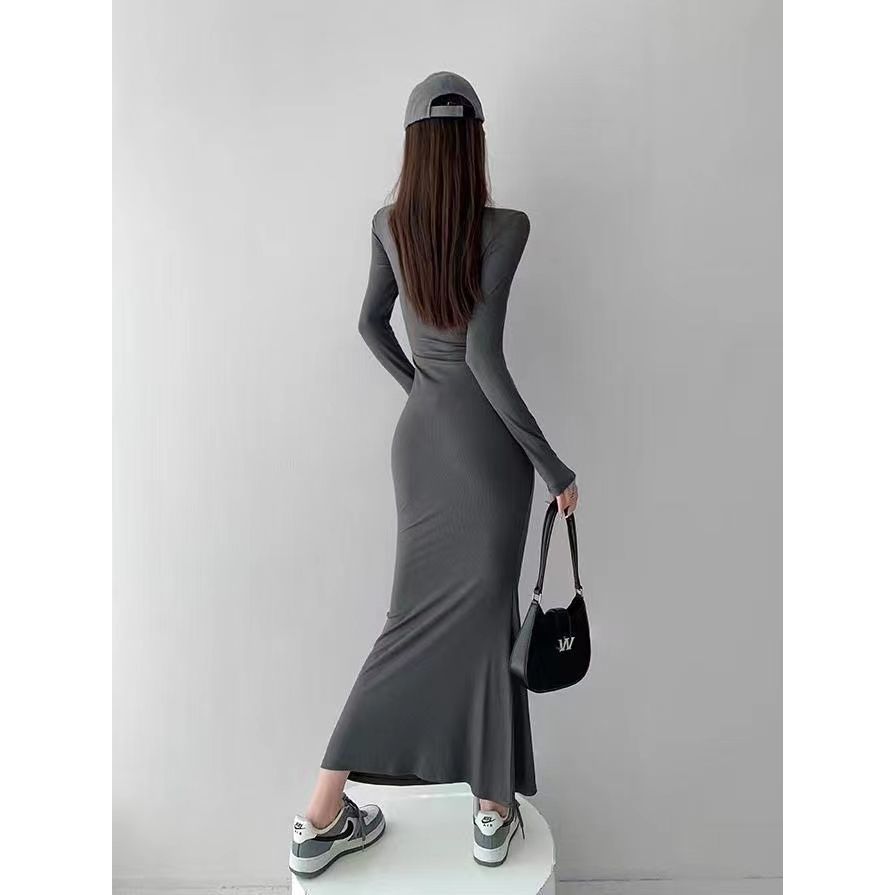 Đầm Body Nữ Dáng Dài Đuôi Cá Len Tăm LOKOSA Váy ôm body sexy Hai Dây Màu tôn dáng cực đỉnh VD004