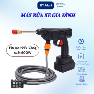 Máy rửa xe mini, máy xịt rửa tăng áp dùng pin max lithium cầm tay 199v áp lực cao rửa xe gia đình, tự điều chỉnh dòng nư