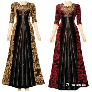Đầm dạ hội trung niên đi tiệc thun nhũ hoa phối nhung ép đá tay lỡ, Đầm dạ hội đi tiệc thun kim tuyến co giãn
