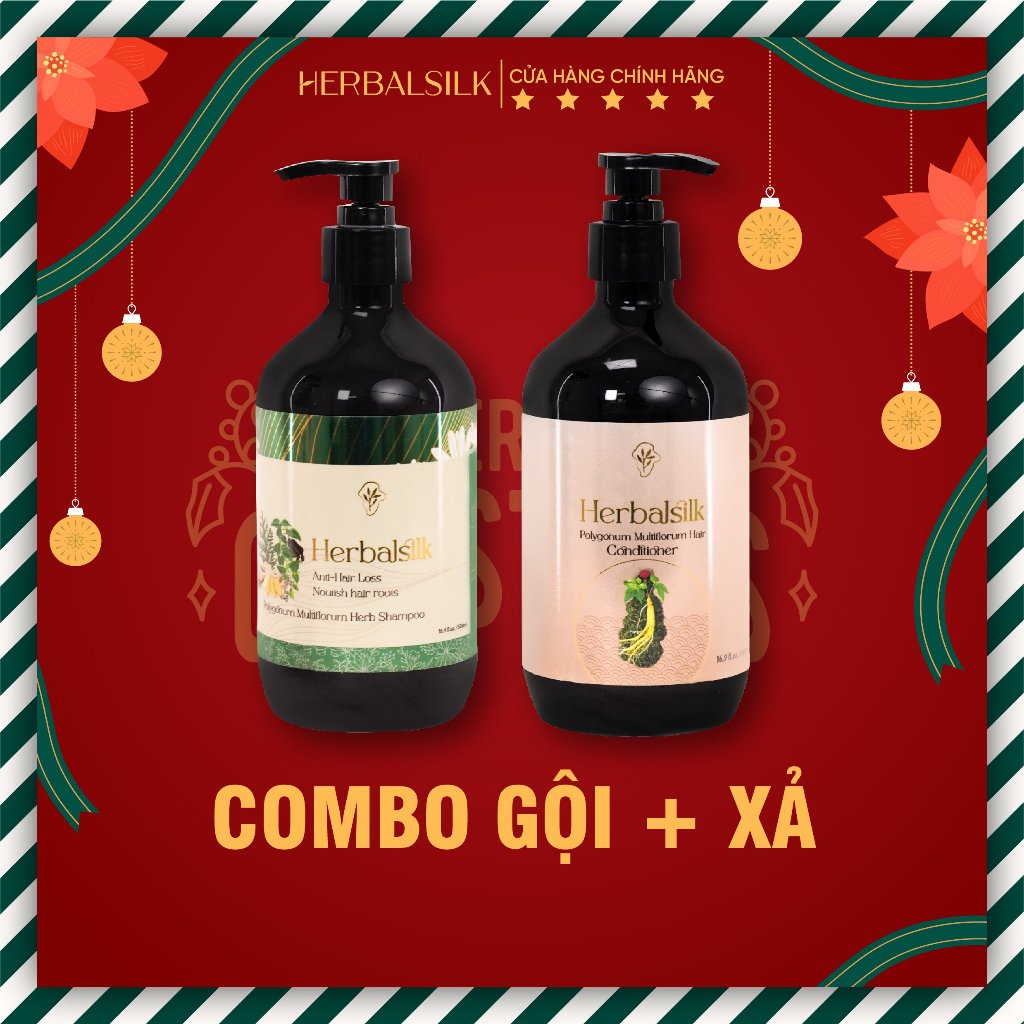 Bộ Gội Xả Kích Mọc Tóc, Giảm Rụng, Giúp Tóc Chắc Khỏe HERBALSILK Nhân Sâm, Hà Thủ Ô - 500ml mỗi chai