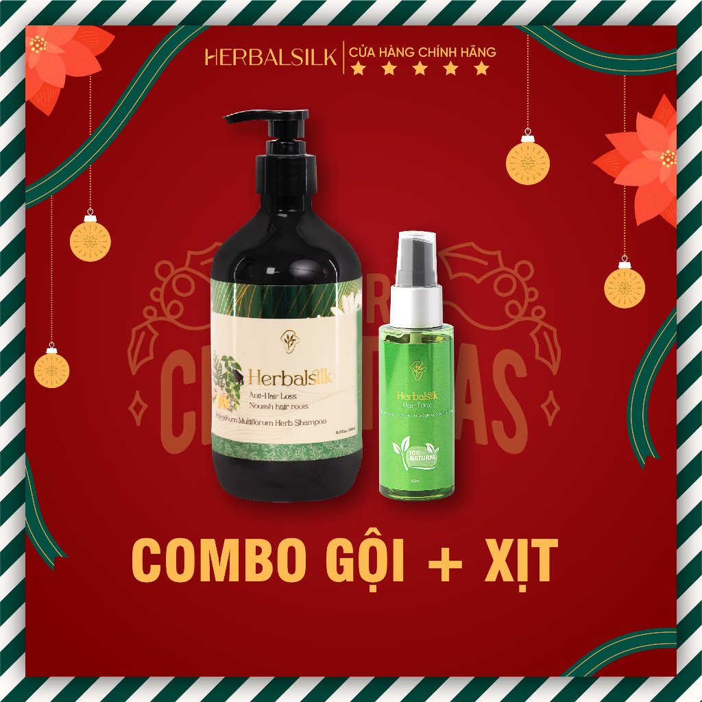 Bộ 1 Gội + 1 Xịt Mọc Tóc Kích Mọc Tóc, Giảm Rụng, Giúp Tóc Chắc Khỏe HERBALSILK Nhân Sâm, Hà Thủ Ô