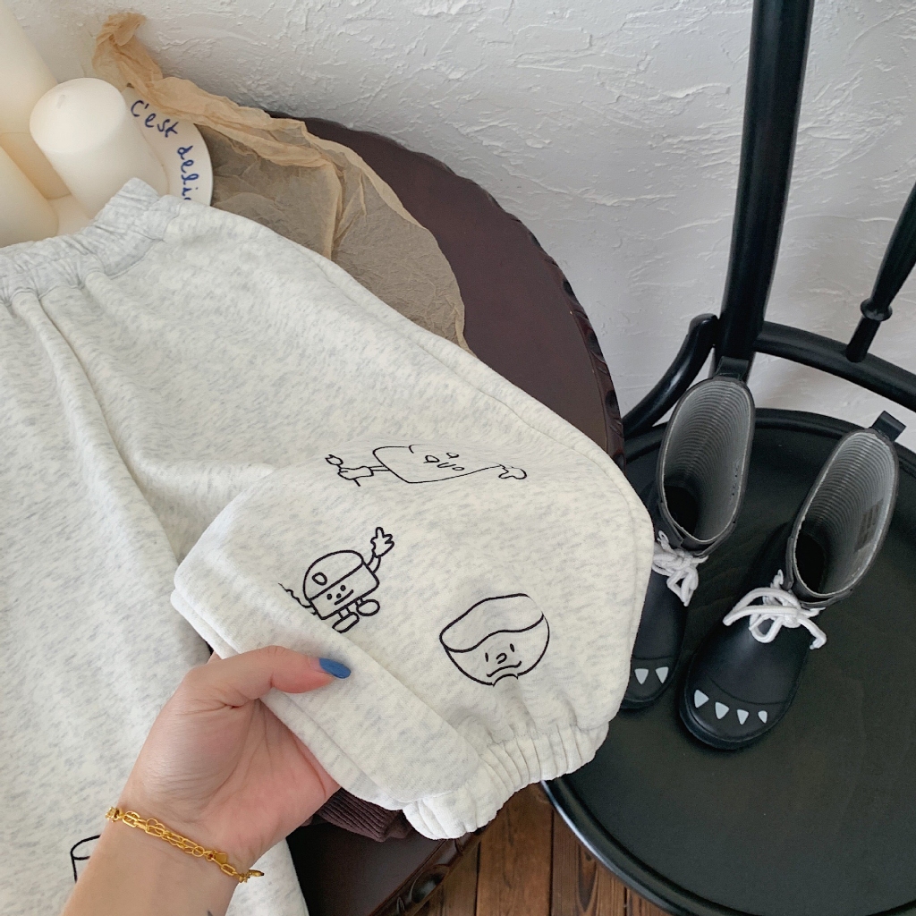 TE494- Quần nỉ bông không xù cho bé trai bé gái bo gấu hoạ tiết hoạt hình năng động size 8-16kg