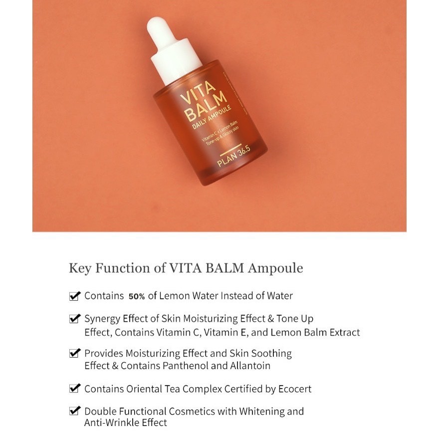 Tinh chất Vitamin C trắng da mờ thâm sạm chứa 50% chiết xuất C từ Chanh tươi, B5 & Hoa cúc VITA BALM