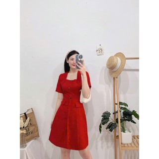 Đầm váy phố nút cổ cách điệu - hình shop chụp thật