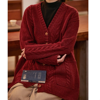  Áo cardigan nữ khoác ngoài màu đỏ giáng sinh dày mịn dài tay len cổ V dáng rộng DELIZ STUDIO 