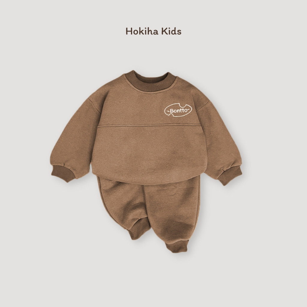 -TE496 Bộ áo + quần chữ thêu Bontto, bộ nỉ bông cho bé trai bé gái chât nỉ bông cao cấp size từ 8-16kg