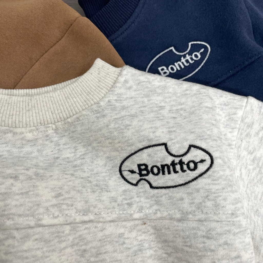 -TE496 Bộ áo + quần chữ thêu Bontto, bộ nỉ bông cho bé trai bé gái chât nỉ bông cao cấp size từ 8-16kg