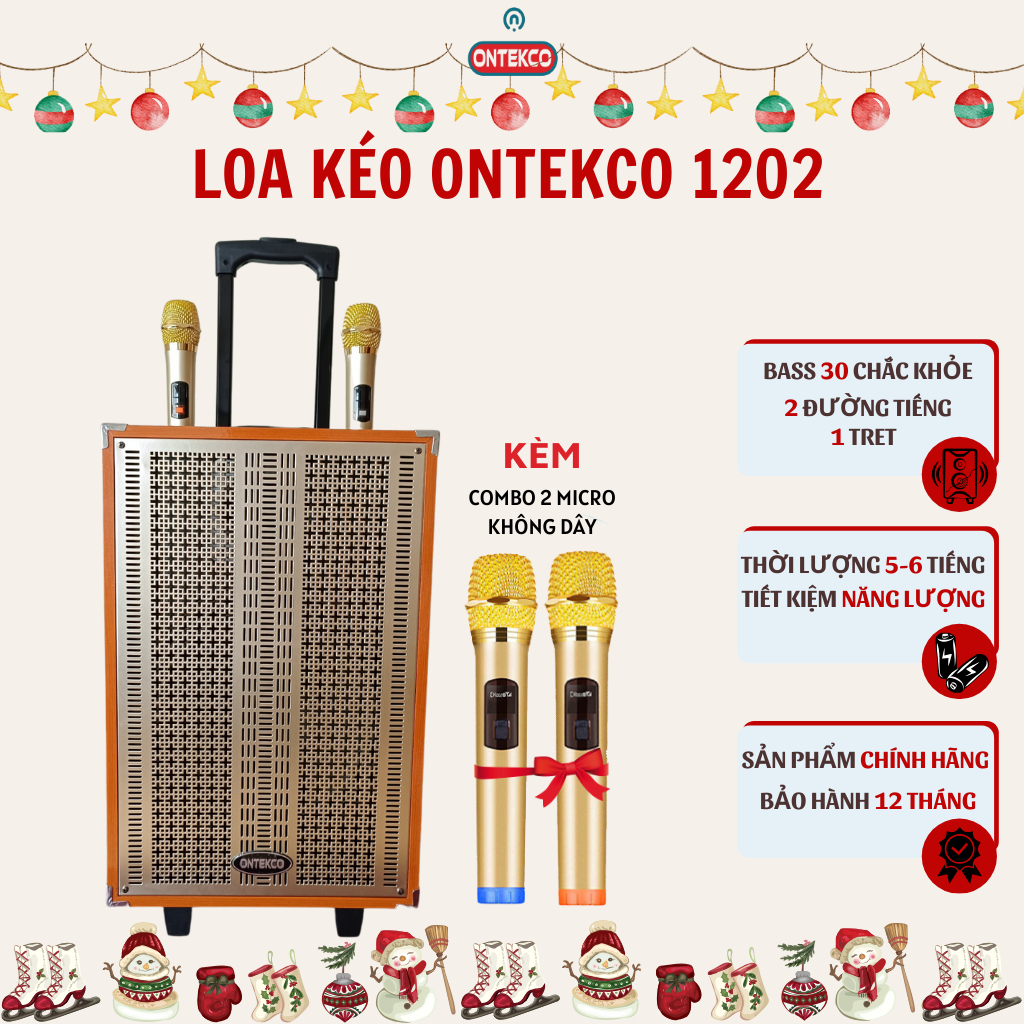 Loa kéo ONTEKCO 1202 bass 30CM hát karaoke, có mạch chống hú, loa bass mạnh mẽ, có bánh xe di chuyển - ONTEKCO AUDIO