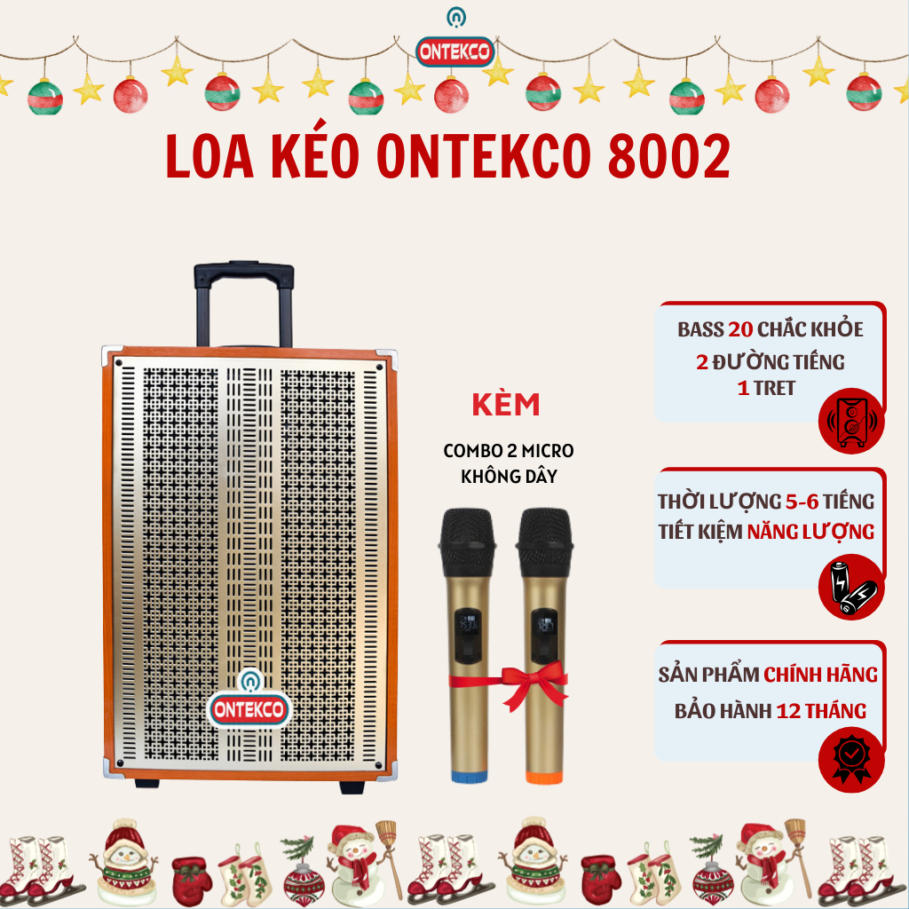 Loa kéo ONTEKCO 8002 bass 20, kèm 1 mic hát karaoke chống hú, bảo hành 12 tháng