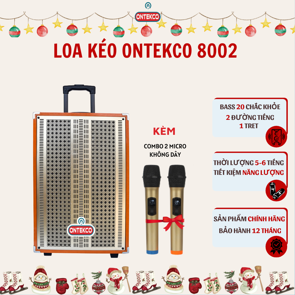 Loa kéo bluetooth ONTEKCO 8001 | 8002 bass 20, kèm mic chống hú, bảo hành 12 tháng