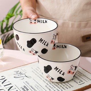 Bộ chén sứ, đĩa, thố, tô, ly ,bộ dụng cụ ăn cơm gia đình họa tiết chú bò sữa siêu đáng yêu - Gốm sứ SH