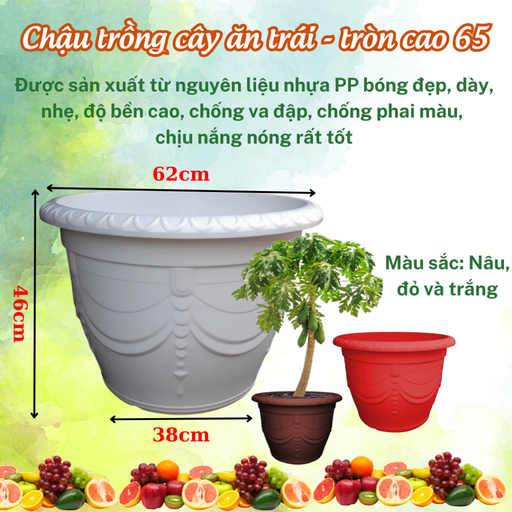 Chậu tròn cao 65 – Chậu trồng cây ăn trái, chậu nhựa to nhựa dày bền, chậu nhựa tròn cao 