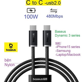 Cáp sạc C to C Baseus Dynamic 3 series fast charging data cable Type C to Type C 100W sạc điện thoại/ Laptop