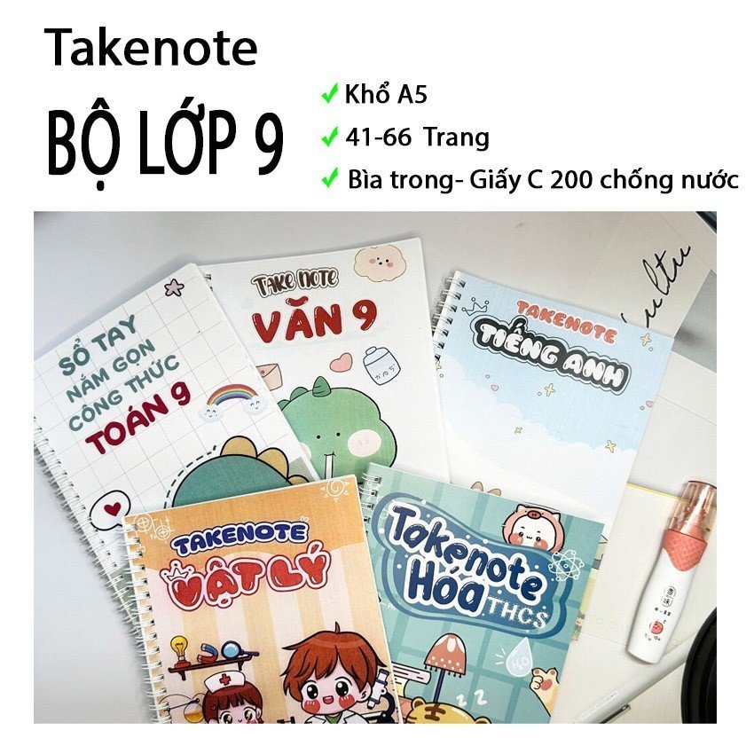 Sổ Tay Takenote Lớp 9: Toán, Văn, Tiếng Anh, Hóa Học, Sinh Học, Vật Lý - Sổ Tay Kiến Thức Giúp Học Giỏi Lớp 9