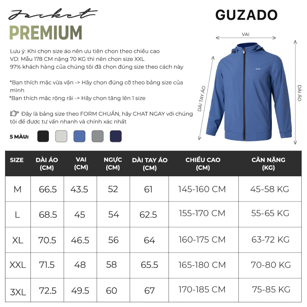 Áo khoác nam Cao Cấp Guzado Jacket Premium Bo Gấu Chống Gió Cực Tốt GAG16