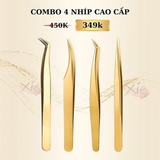 [BAO TEST] COMBO 4 NHÍP CAO CẤP - Bộ nhíp nối mi vàng tráng gương, nhíp Volume Pakistan, nhíp classic, nhíp tách cá heo