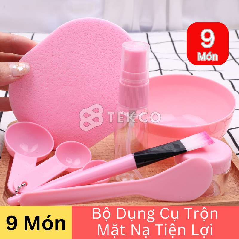 Bộ 9 Dụng Cụ Trộn Mặt Nạ - Bát Trộn Đắp Mask Gồm Bát, Que, Chổi Cọ Và Thìa Đong 9 Món