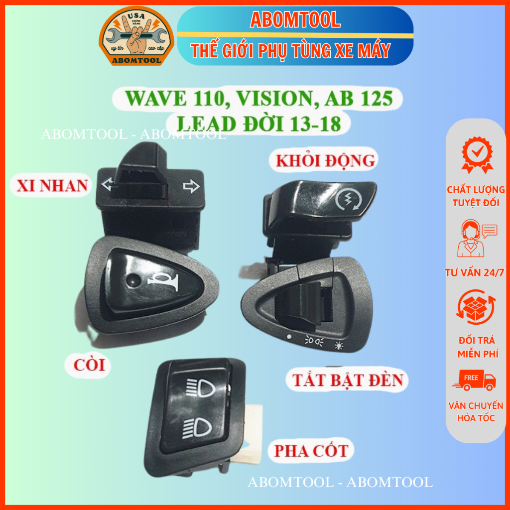 Bộ 5 Nút Công Tắc Xe Wave 110 Vision AB 125 Lead Đời 2013-2018 ABOMTOOL