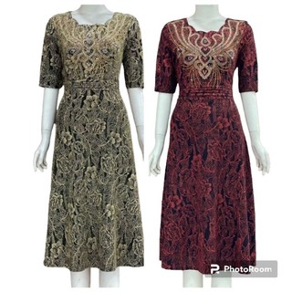 Đầm dự tiệc trung niên sang trọng cho mẹ vải nhũ kim sa dáng xòe ngắn, Đầm trung niên dự tiệc xòe ngắn nhũ kim sa