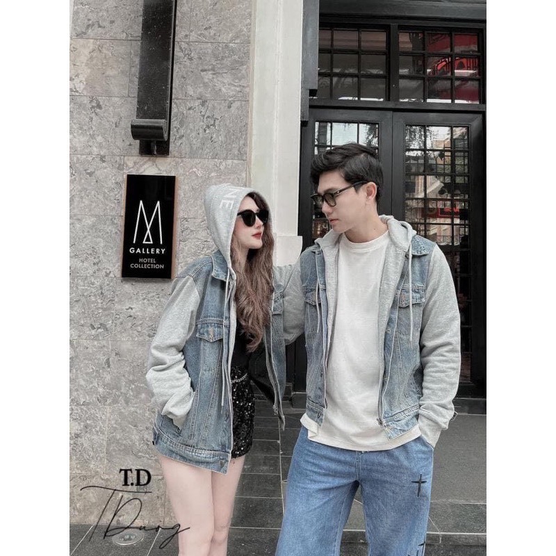 Áo Khoác Jean Có Mũ Trùm Nỉ In Chữ CELINE Form Rộng Unisex X16