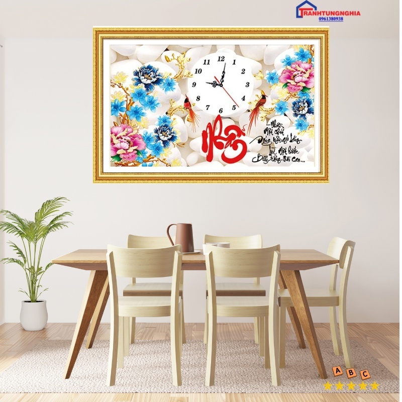 Tranh thêu chữ thập đồng hồ chữ nhẫn 51cm x 39cm