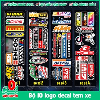 Combo bộ 10 hoặc 40 sticker không trùng hình dán decal tem xe logo racing