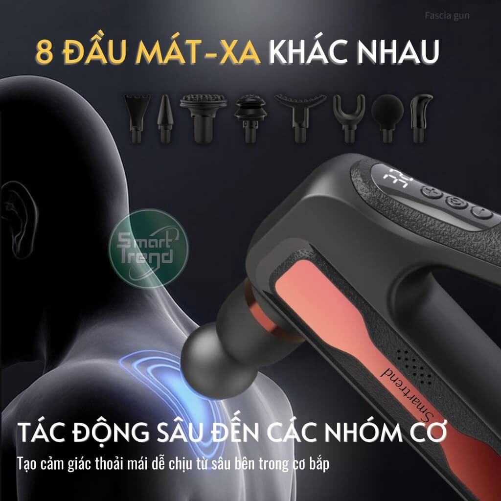 Máy massage cầm tay cao cấp 8 đầu thay thế 32 cấp độ, súng mát xa toàn thân cầm tay đa năng chính hãng
