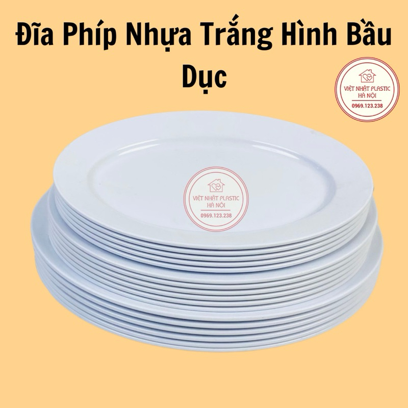 Đĩa phíp nhựa trắng hình bầu dục 4 size (trắng, đen, nâu) dày dặn nhựa Việt Nhật 1209