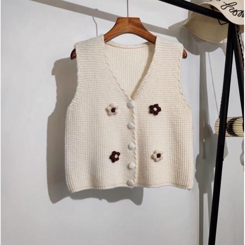 ÁO LEN GHILE ĐÍNH HOA 1007097 Trần Hân Shop