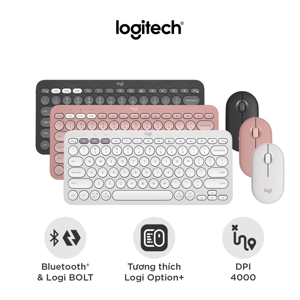 Logitech Pebble 2 - Bàn phím Bluetooth Logitech K380s và chuột Logitech M350s - Yên tĩnh, Di động, E