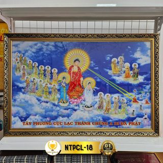 Tranh tây phương cực lạc thánh chúng treo tường có đèn khung cao cấp, trang trí bàn thờ phật, treo phòng thờ ntpcl-18