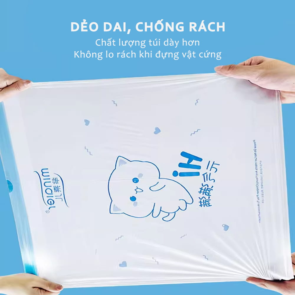 Túi Đựng Rác Dây Rút Minaier Chống Rò Rỉ Nước, Cuộn 100 Túi Rác Dây Rút Không Sợ Bẩn Tay Siêu Dai Kích Thước 45x50Cm