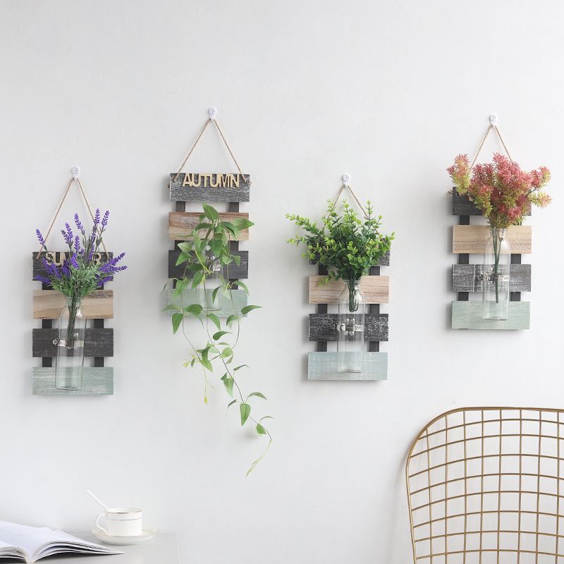 Lọ Hoa Treo Tường Kèm Tấm Bảng Gỗ trang trí nhà cửa