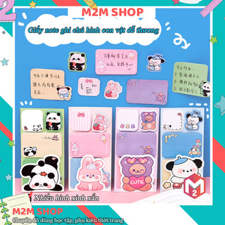 Giấy nhớ ghi chú bóc dán nhiều hình gấu trúc gấu thỏ dễ thương, giấy note cute đáng yêu gồm 4 tập (100 tờ)
