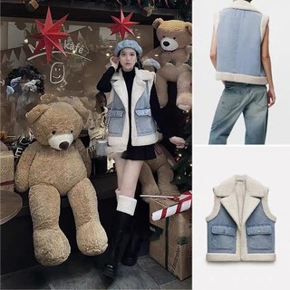 Áo gile denim lót lông cừu xuất dư ZR