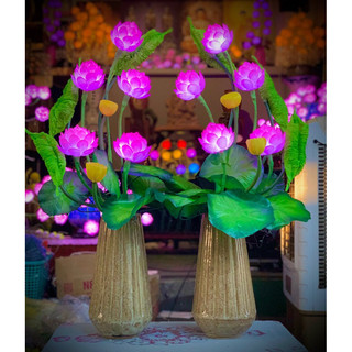 Đèn Thờ Hoa Sen Bình 5 bông màu hồng