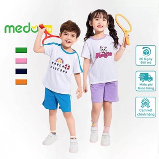 Đồ bộ quần áo cộc tay in hình cho bé trai bé gái Medokids giáp lăng ống tay phối màu từ 10 đến 32kg