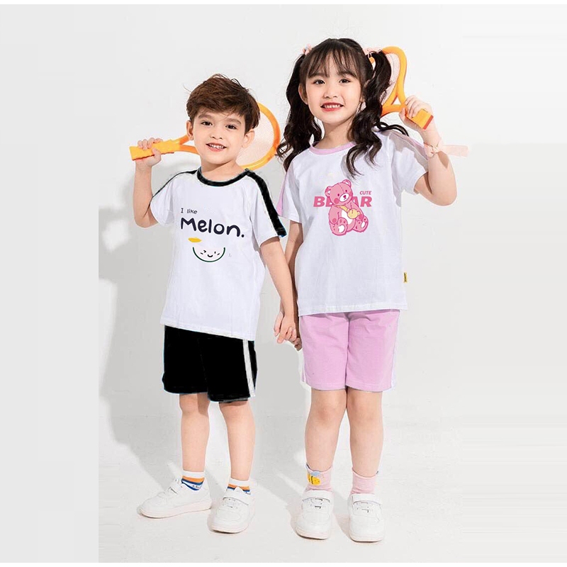 Đồ bộ quần áo cộc tay in hình cho bé trai bé gái Medokids giáp lăng ống tay phối màu từ 10 đến 32kg