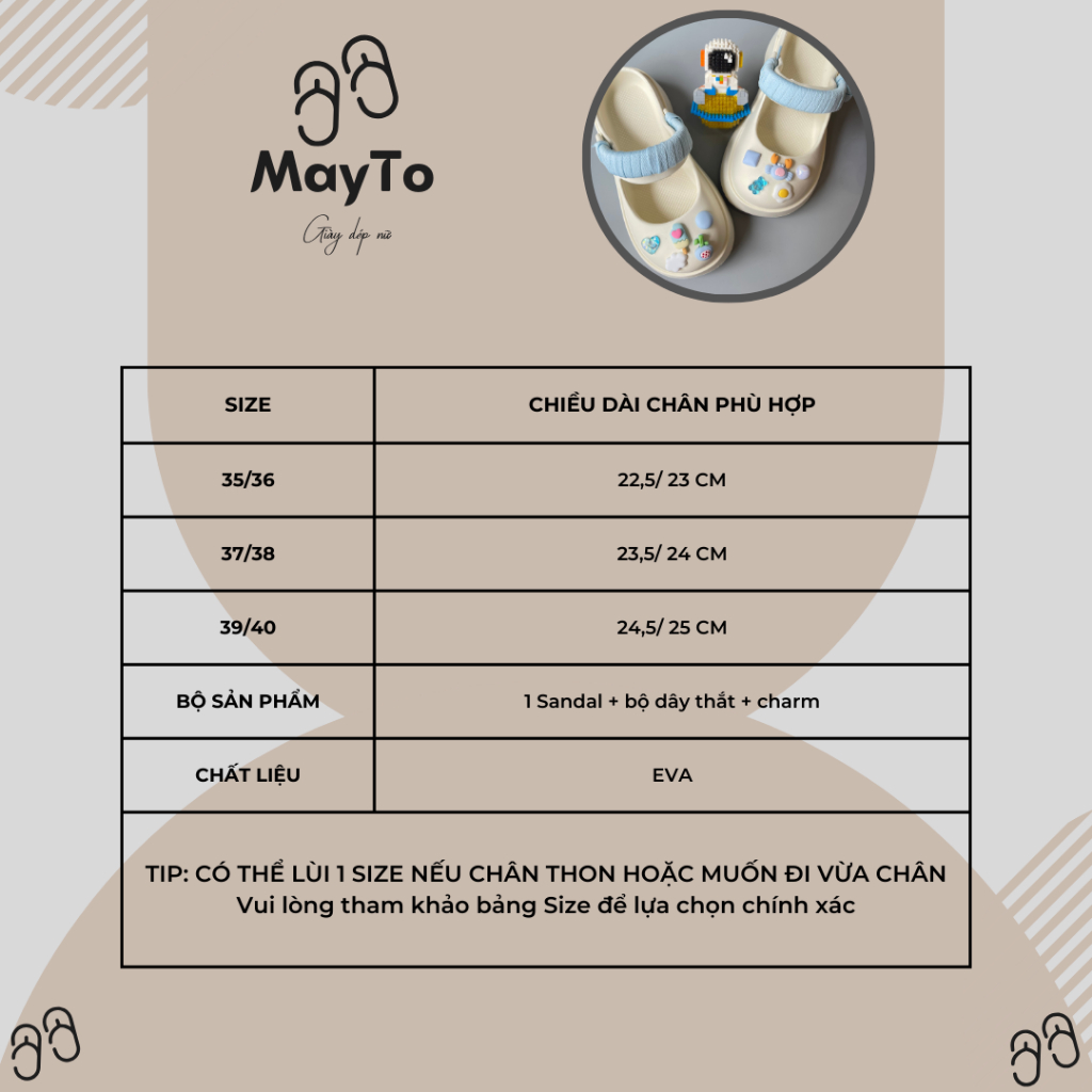 Dép cross sục nữ XIXITIAO  đế cao 5cm Charm + bộ dây Mayto kiểu sandal quai hậu dễ thương hot trend CS-15