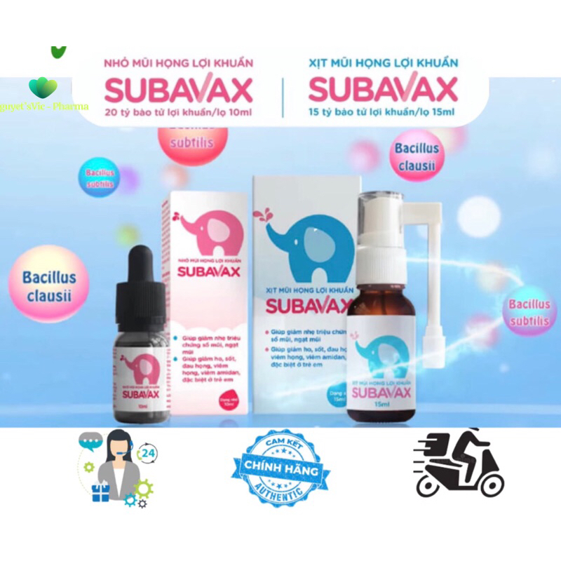 (Tặng hút mũi Kichilachi) SUBAVAX xịt nhỏ mũi họng lợi khuẩn - Tăng sức đề kháng hệ hô hấp trên - Hàng Dược phẩm Á Âu