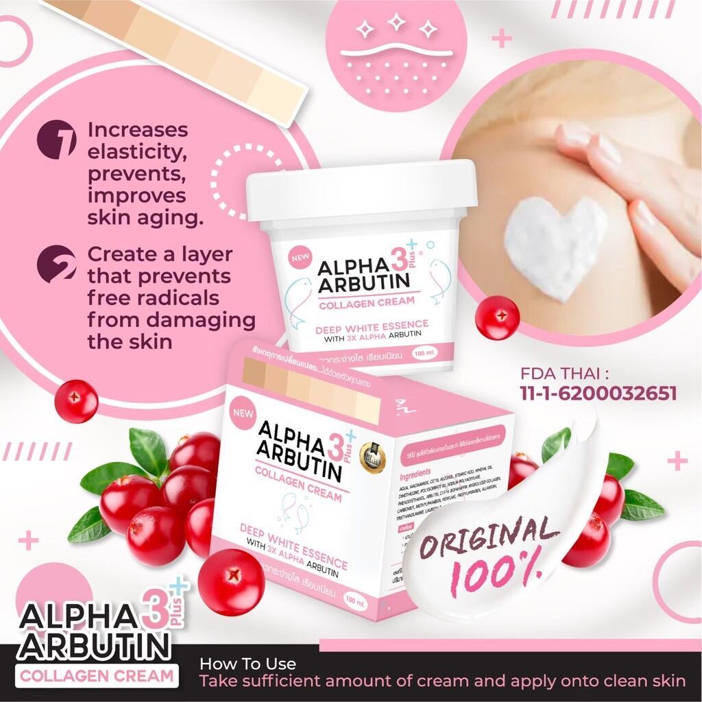 Kem Dưỡng Trắng Da Alpha Arbutin Body Collagen 3 Plus Cream Deep White Essence - 100g