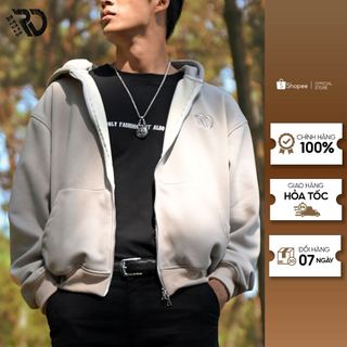 Áo Hoodie Zip form Boxy màu Beige , chất cotton, mặt trong lông cáo, thiết kế zip 2 đầu, Ryder Boxy Hoodie Zip