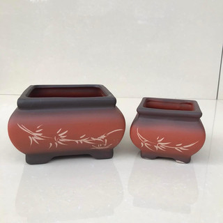 Bộ 2 chậu mini vuông khum màu đỏ gốm đất nung