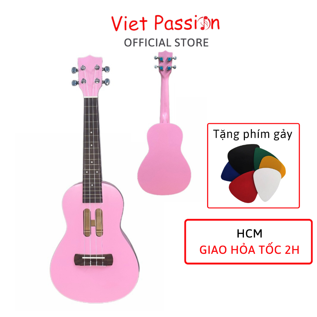 Đàn ukulele 23 inch concert gỗ màu Hồng cao cấp size 23 tặng phụ kiện Viet Passion HCM