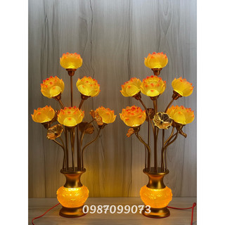 Cặp đèn bình 9 bông hoa sen lưu ly - đèn thờ LED búp sen trang trí bàn thờ