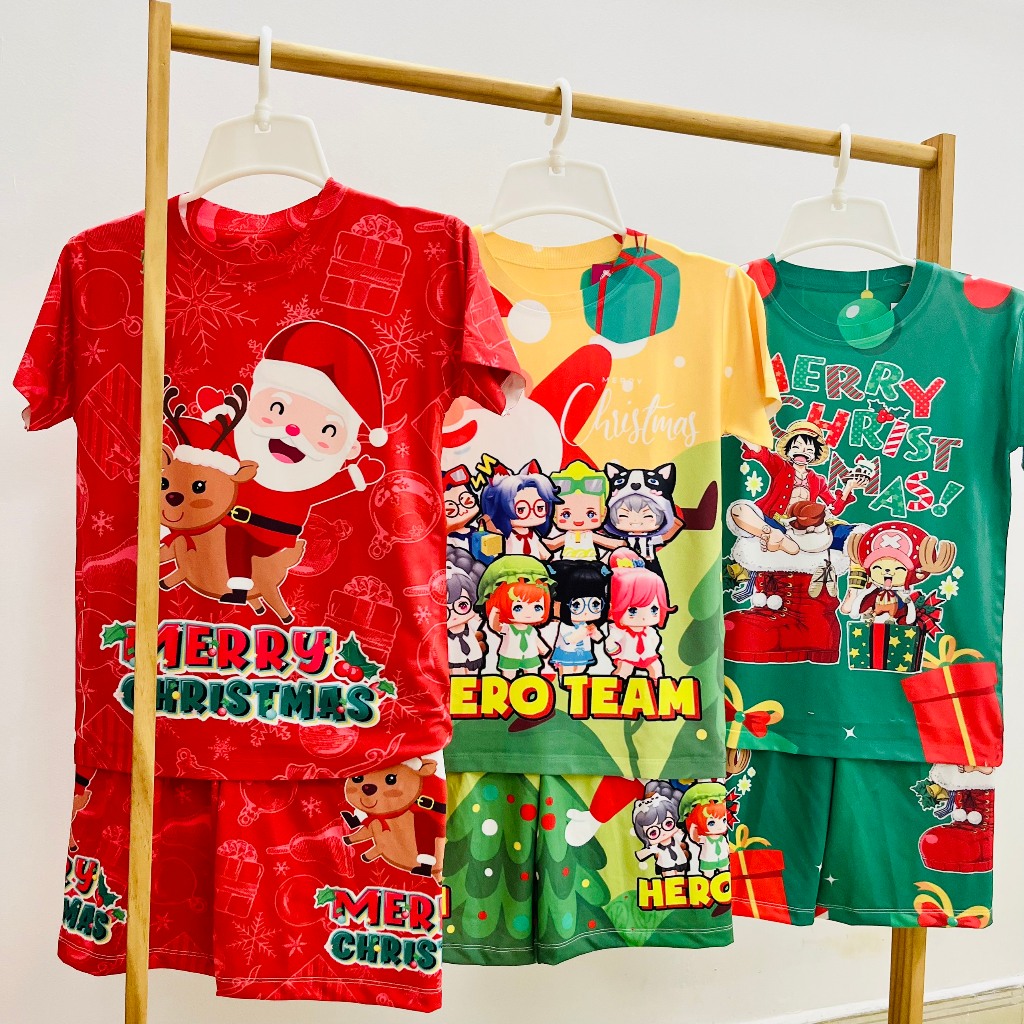 Bộ thun lạnh cho bé, bộ noel cộc tay bé trai Among Us Noel size đại bé từ 10 - 57kg