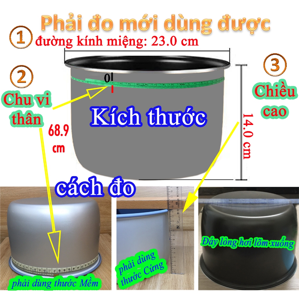 Lòng nồi cơm điện cao 14 cm 1.8 L  chống dính đen nặng 500 gr