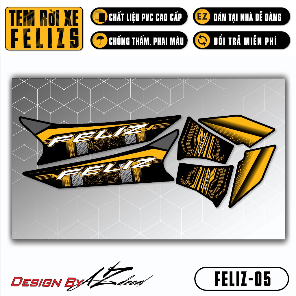 Tem Feliz S Hiện Đại | FELIZ-05 | Team Decal Rời Hình Dán Xe Máy Điện Vinfast Chống Nước Bền Màu