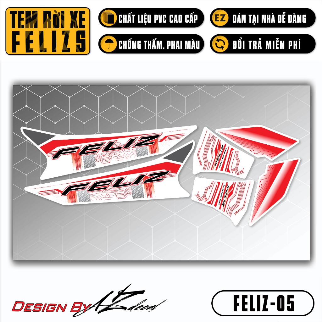 Tem Feliz S Hiện Đại | FELIZ-05 | Team Decal Rời Hình Dán Xe Máy Điện Vinfast Chống Nước Bền Màu