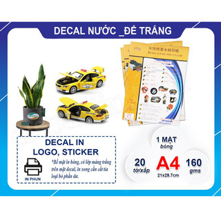DECAL NƯỚC ĐẾ TRẮNG DÁN LÊN MỌI CHẤT LIỆU(  SỬ DỤNG MỰC IN PHUN PIGMENT)( XẤP 20 tờ khổ A4)